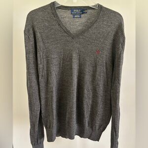 Ralph Lauren Merino Wool Charcoal V-Neck Men's Sweater L
